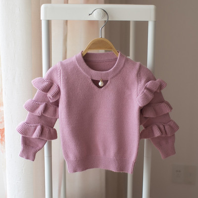Модерен детски пуловер за момичета с интересни ръкави в два цвята 