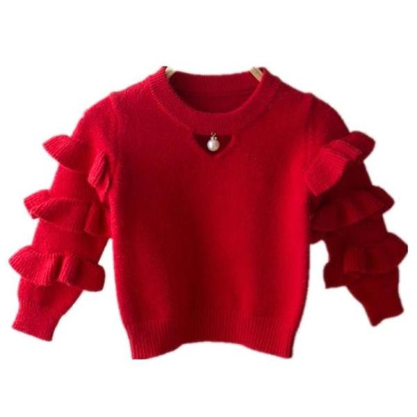 Модерен детски пуловер за момичета с интересни ръкави в два цвята 