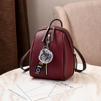 Стилна дамска раница с пух от еко кожа в няколко цвята