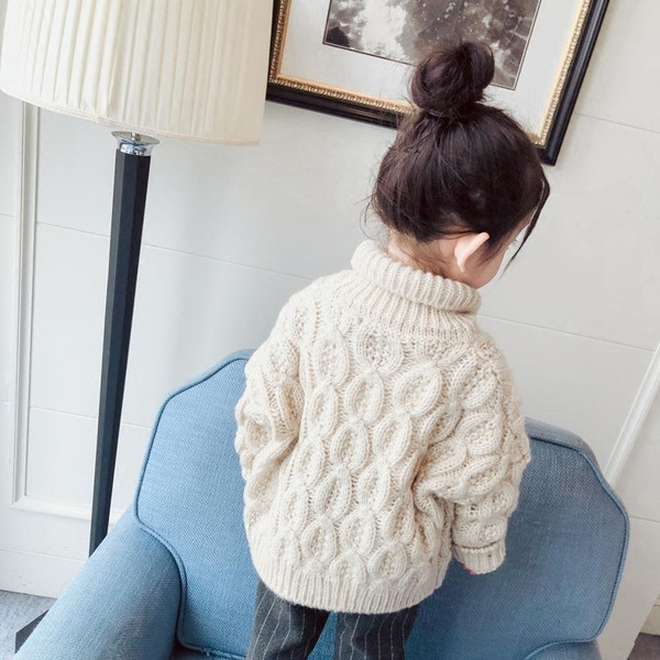 Зимен детски пуловер за момичета  с висока яка в два цвята 