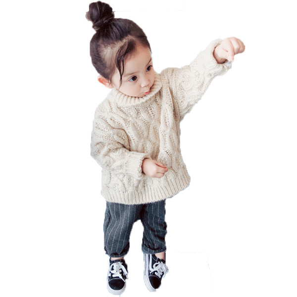 Зимен детски пуловер за момичета  с висока яка в два цвята 