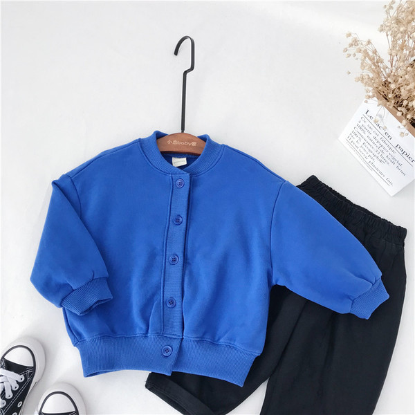 Vesta pentru copii cu nasturi si guler in forma de O in albastru