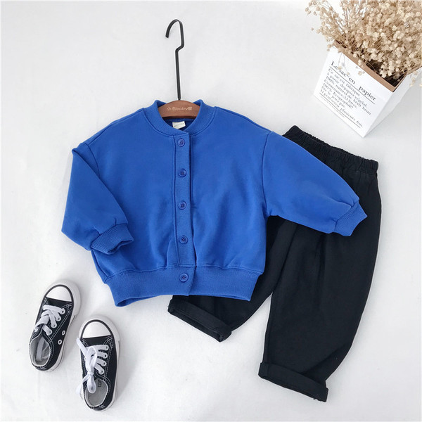 Vesta pentru copii cu nasturi si guler in forma de O in albastru