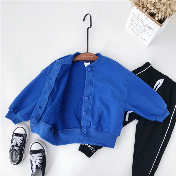 Vesta pentru copii cu nasturi si guler in forma de O in albastru