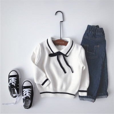 Pulover pentru copii modern in doua culori cu guler si cravata potrivit pentru fete si baieti