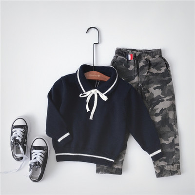 Pulover pentru copii modern in doua culori cu guler si cravata potrivit pentru fete si baieti