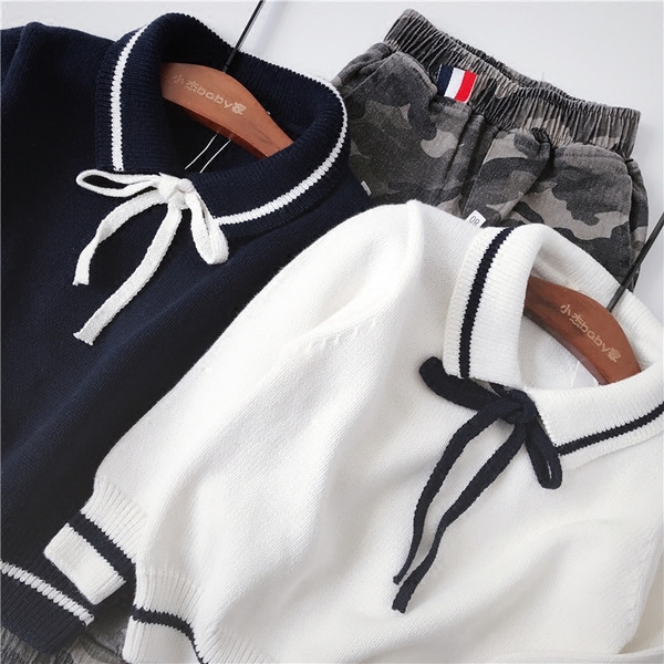 Pulover pentru copii modern in doua culori cu guler si cravata potrivit pentru fete si baieti