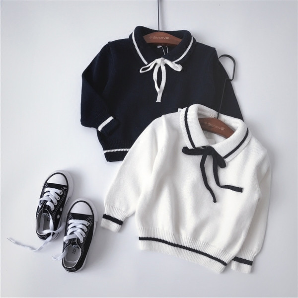 Pulover pentru copii modern in doua culori cu guler si cravata potrivit pentru fete si baieti