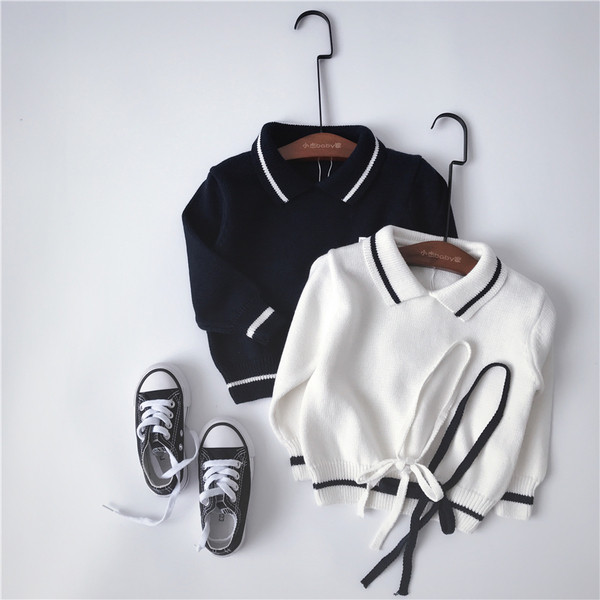Pulover pentru copii modern in doua culori cu guler si cravata potrivit pentru fete si baieti
