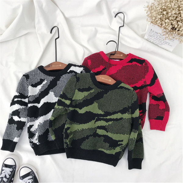 Pulover casual pentru copii pentru baieti cu model de camuflaj in trei culori