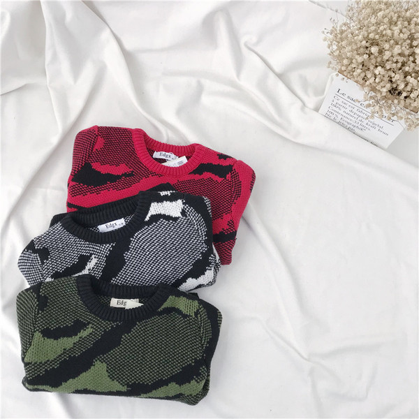 Pulover casual pentru copii pentru baieti cu model de camuflaj in trei culori