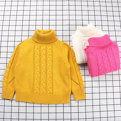 Зимен детски пуловер за момичета с висока яка в три цвята
