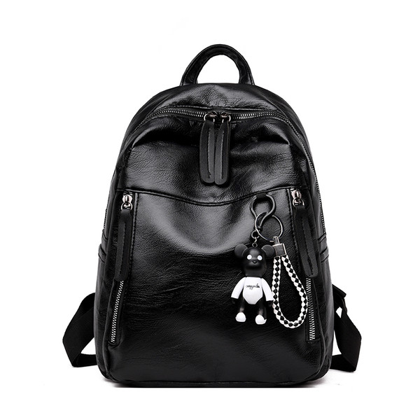 Модерна дамска раница в черен цвят от еко кожа с декорация