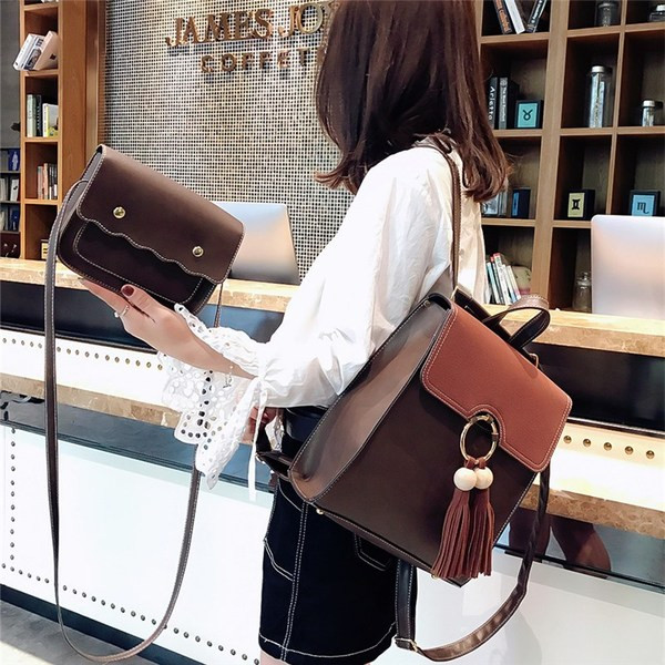 Сет от две части - раница и чанта от еко кожа в три цвята