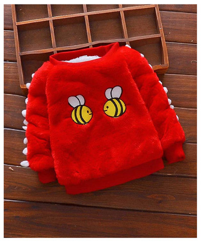 Мек детски пуловер за момичета с бродерия и 3D елементи в три цвята