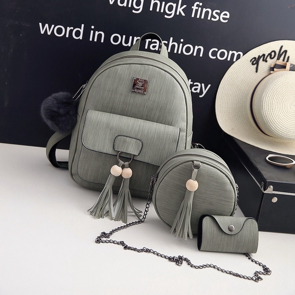 Set din trei piese - rucsac, geanta si poseta cu element de agatat in trei culori