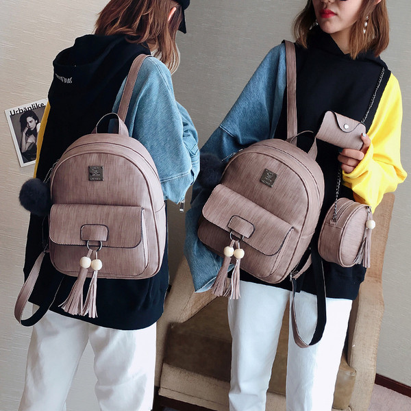 Set din trei piese - rucsac, geanta si poseta cu element de agatat in trei culori