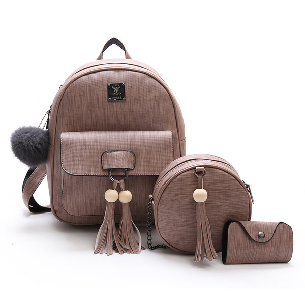 Set din trei piese - rucsac, geanta si poseta cu element de agatat in trei culori