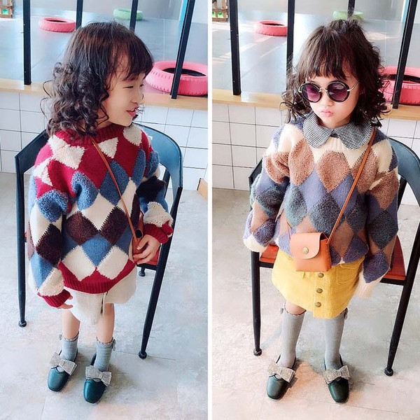 Стилен детски пуловер за момиче в два цвята