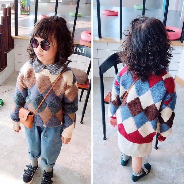 Стилен детски пуловер за момиче в два цвята