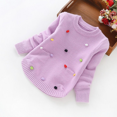 Детски пуловер за момичета с джобове и 3D елементи в няколко цвята