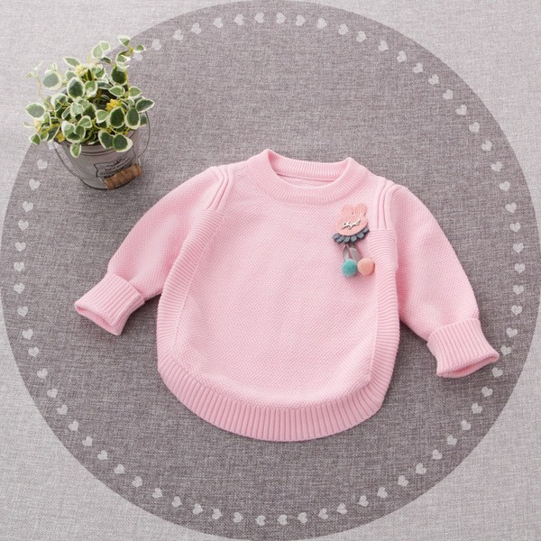 Модерен детски пуловер в бял и розов цвят с 3D декорация