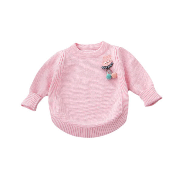 Модерен детски пуловер в бял и розов цвят с 3D декорация