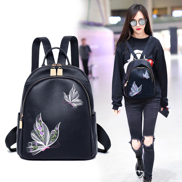 Rucsac actual de dama in negru cu broderie - trei modele