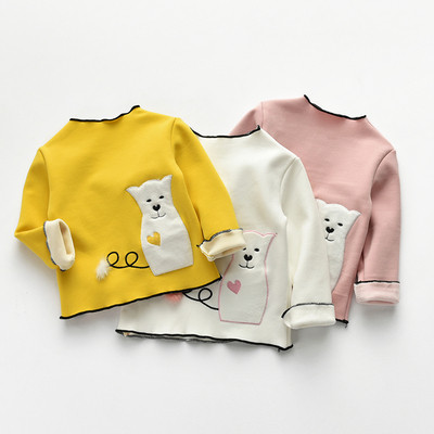 Памучна детска блуза за момичета с декорация в три цвята
