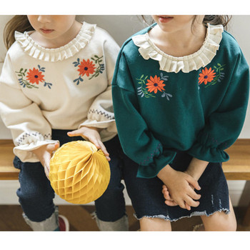 Μοντέρνα παιδική μπλούζα για κορίτσια με λουλούδια σε δύο χρώματα