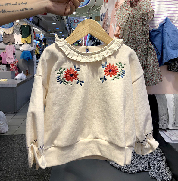 Μοντέρνα παιδική μπλούζα για κορίτσια με λουλούδια σε δύο χρώματα