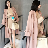 Модерно дамско палто с V-образна яка широк модел в розов цвят 