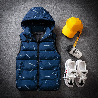 Мъжки зимен елек в светли и тъмни цветове с надпис