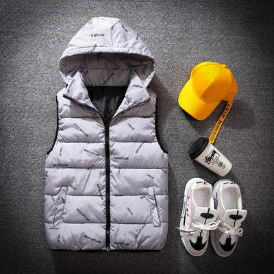 Мъжки зимен елек в светли и тъмни цветове с надпис