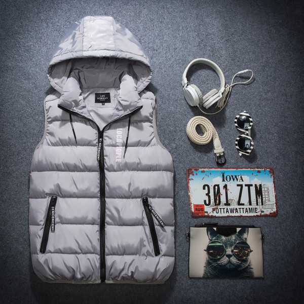 Спортно-ежедневен мъжки елек с качулка и надпис