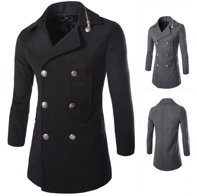 Модерно мъжко палто с копчета в сив и черен цвят