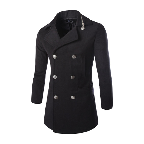 Модерно мъжко палто с копчета в сив и черен цвят