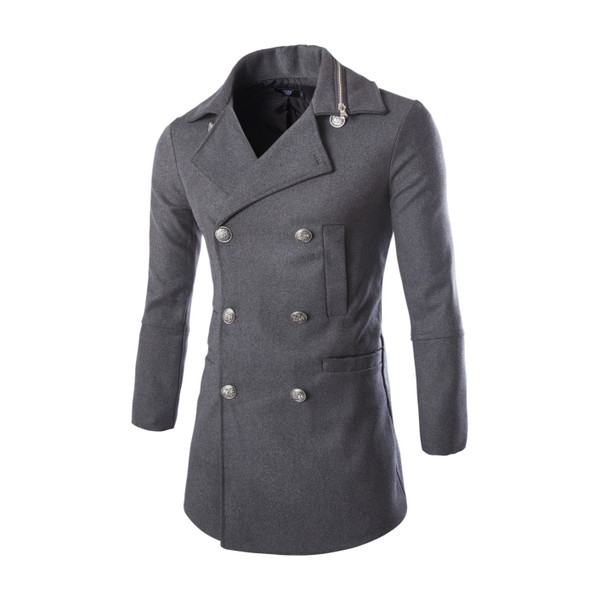 Модерно мъжко палто с копчета в сив и черен цвят