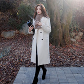 Зимно дълго дамско палто с V-образно деколте в четири цвята