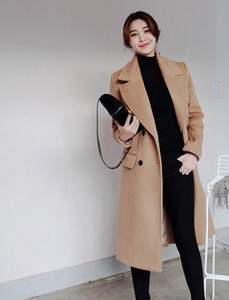 Зимно дълго дамско палто с V-образно деколте в четири цвята