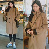 Модерно дамско палто с висока яка и копчета  широк модел