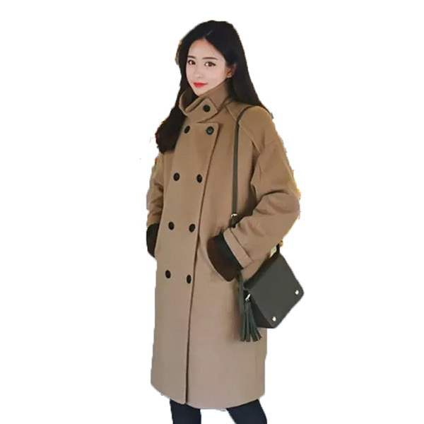 Модерно дамско палто с висока яка и копчета  широк модел 