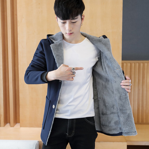 Мъжко спортно-елегантно палто с качулка и мека подплата в два цвята