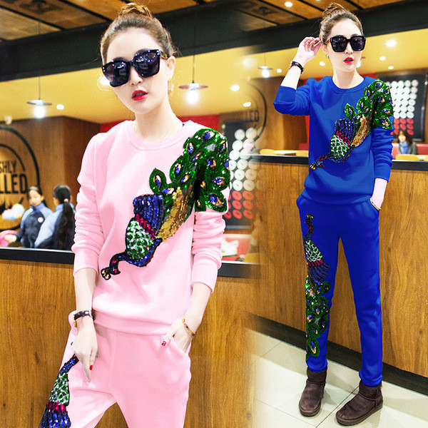 Модерен дамски комплект - блуза с О-образна яка и спортно-ежедневен панталон