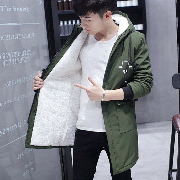 Модерно мъжко дълго яке с качулка и апликации