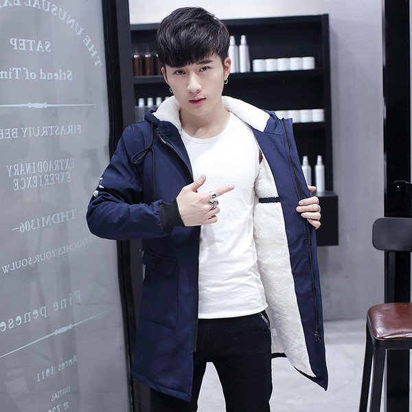 Модерно мъжко дълго яке с качулка и апликации