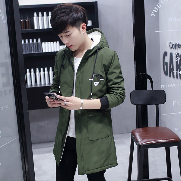 Модерно мъжко дълго яке с качулка и апликации