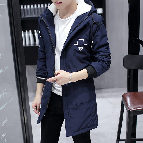 Модерно мъжко дълго яке с качулка и апликации