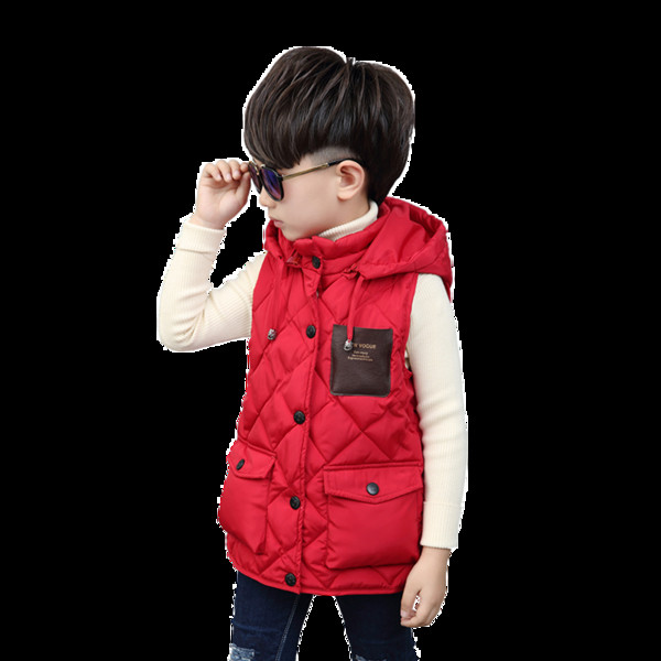 Moдерен детски елек с джобове и качулка в три цвята