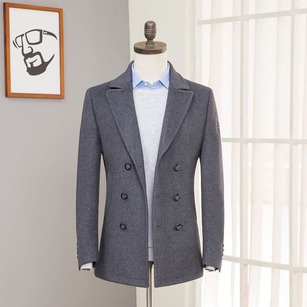 Мъжко палто с копчета и джобове в сив цвят